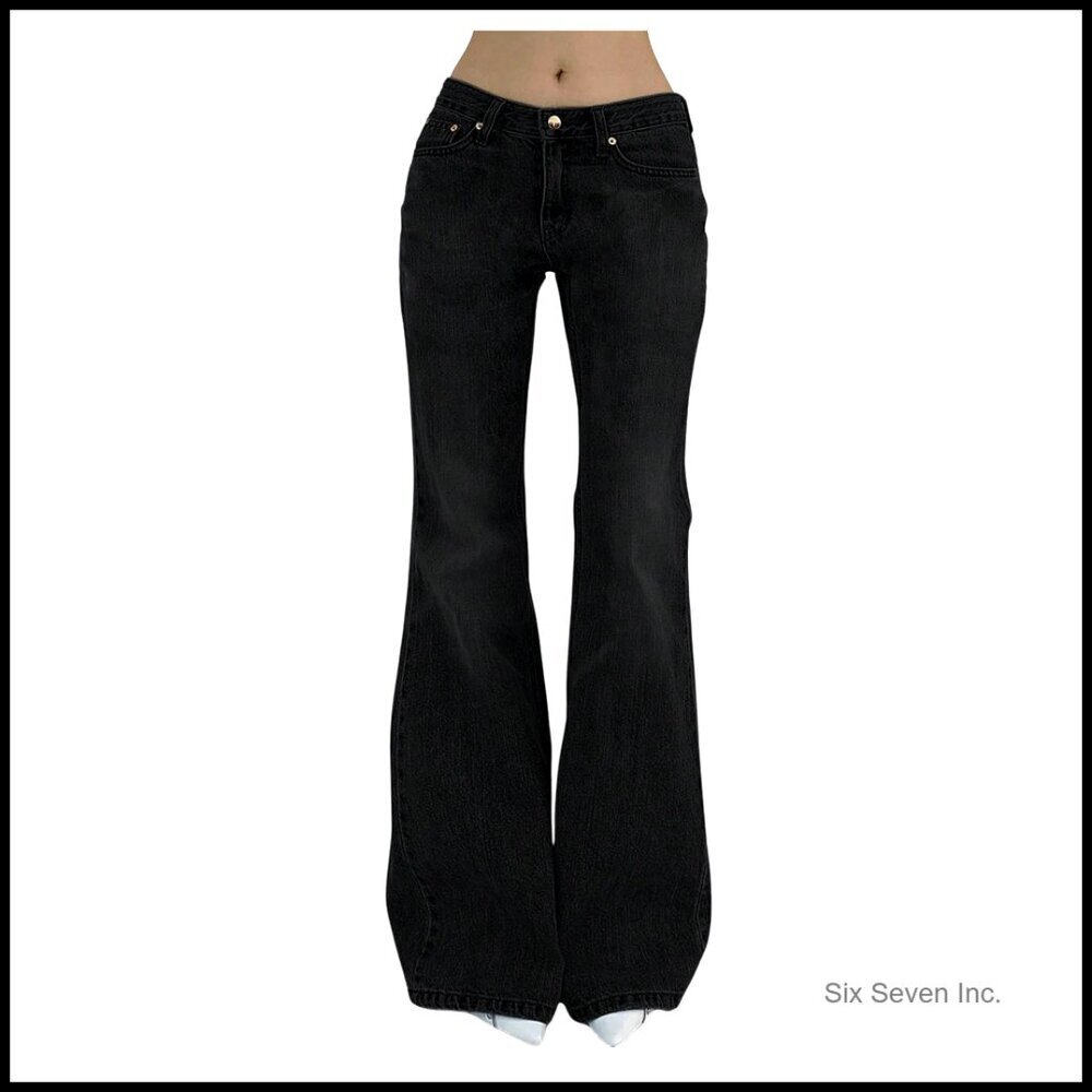 Y2K Bell Bottom Jeans Low Waist Flare Leggings Bootcut Denim Pants with Pockets